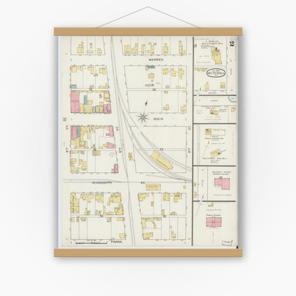 Old map wall art mockup — magnetic wood frame on white wall — Sanborn Fire Insurance Map from Mitchell, Lawrence County, Indiana (1894), Sheet #0002