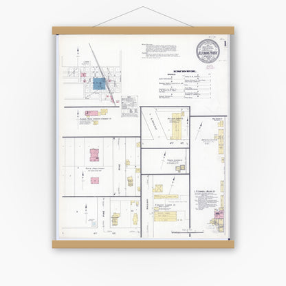 Old map wall art mockup — magnetic wood frame on white wall — Sanborn Fire Insurance Map from Blooming Prairie, Steele County, Minnesota (1910) - Complete Map Set
