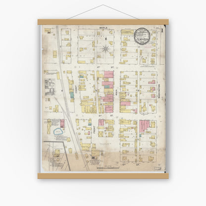 Old map wall art mockup — magnetic wood frame on white wall — Sanborn Fire Insurance Map from Clay City, Clay County, Indiana (1892) - Complete Map Set