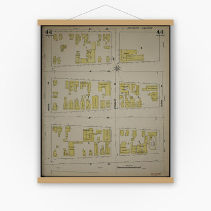 Old map wall art mockup — magnetic wood frame on white wall — Sanborn Fire Insurance Map from New Jersey Coast, New Jersey Coast, New Jersey (1890), Sheet #0044