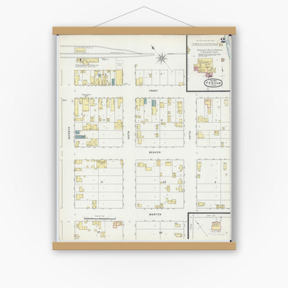 Old map wall art mockup — magnetic wood frame on white wall — Sanborn Fire Insurance Map from Perham, Otter Tail County, Minnesota (1895), Sheet #0002