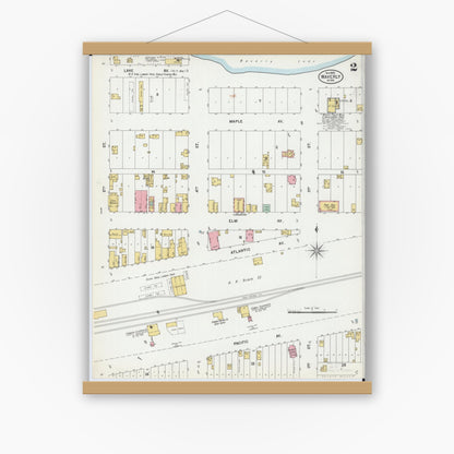 Old map wall art mockup — magnetic wood frame on white wall — Sanborn Fire Insurance Map from Waverly, Wright County, Minnesota (1899), Sheet #0002
