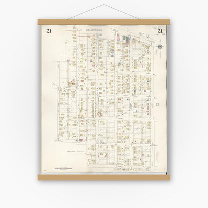 Old map wall art mockup — magnetic wood frame on white wall — Sanborn Fire Insurance Map from Michigan City, La Porte County, Indiana (1948), Sheet #0021