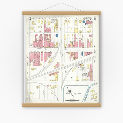 Old map wall art mockup — magnetic wood frame on white wall — Sanborn Fire Insurance Map from Deshler, Henry County, Ohio (1923), Sheet #0002