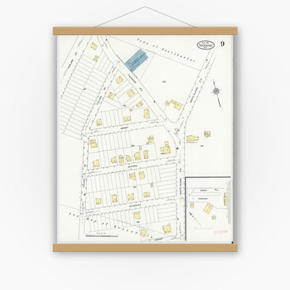Old map wall art mockup — magnetic wood frame on white wall — Sanborn Fire Insurance Map from Tuckahoe, Westchester County, New York (1911), Sheet #0009