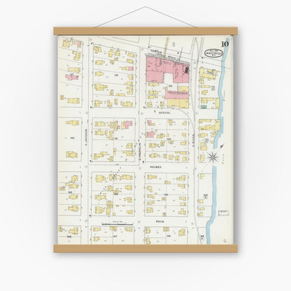 Old map wall art mockup — magnetic wood frame on white wall — Sanborn Fire Insurance Map from Janesville, Rock County, Wisconsin (1895), Sheet #0010