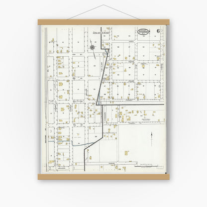 Old map wall art mockup — magnetic wood frame on white wall — Sanborn Fire Insurance Map from Starke, Bradford County, Florida (1920), Sheet #0006