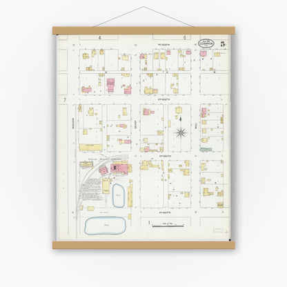Old map wall art mockup — magnetic wood frame on white wall — Sanborn Fire Insurance Map from Lebanon, Saint Clair County, Illinois (1906), Sheet #0005