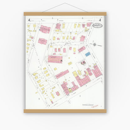 Old map wall art mockup — magnetic wood frame on white wall — Sanborn Fire Insurance Map from Edwardsville, Madison County, Illinois (1930), Sheet #0004