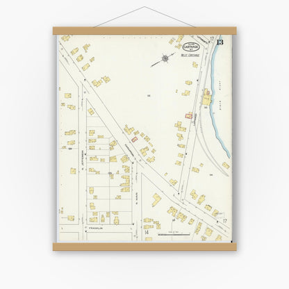 Old map wall art mockup — magnetic wood frame on white wall — Sanborn Fire Insurance Map from Carthage, Jefferson County, New York (1915), Sheet #0013