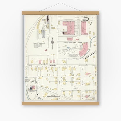 Old map wall art mockup — magnetic wood frame on white wall — Sanborn Fire Insurance Map from Jackson, Jackson County, Ohio (1914), Sheet #0004