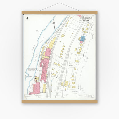 Old map wall art mockup — magnetic wood frame on white wall — Sanborn Fire Insurance Map from Cuyahoga Falls, Summit County, Ohio (1927), Sheet #0004