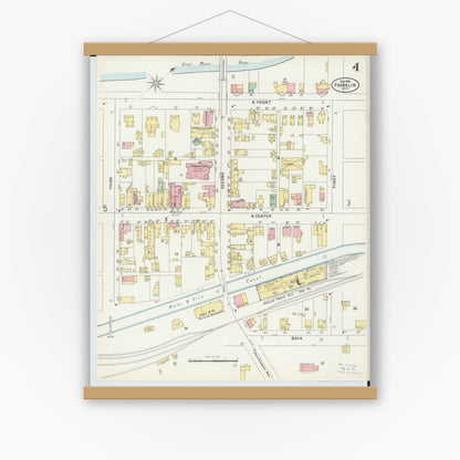 Old map wall art mockup — magnetic wood frame on white wall — Sanborn Fire Insurance Map from Franklin, Warren County, Ohio (1898), Sheet #0004