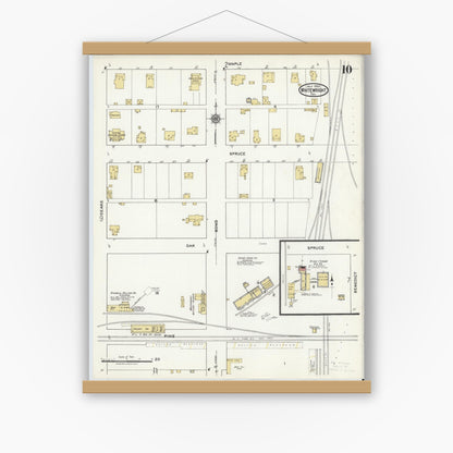 Old map wall art mockup — magnetic wood frame on white wall — Sanborn Fire Insurance Map from Whitewright, Grayson County, Texas (1920), Sheet #0010