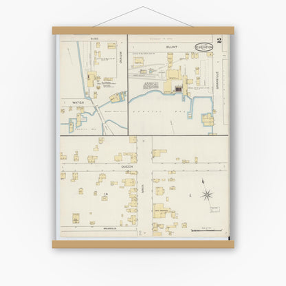 Old map wall art mockup — magnetic wood frame on white wall — Sanborn Fire Insurance Map from Edenton, Chowan County, North Carolina (1893), Sheet #0002