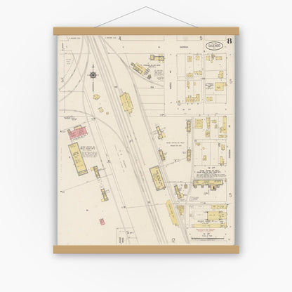 Old map wall art mockup — magnetic wood frame on white wall — Sanborn Fire Insurance Map from Calexico, Imperial County, California (1920), Sheet #0008