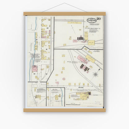 Old map wall art mockup — magnetic wood frame on white wall — Sanborn Fire Insurance Map from Youngstown, Mahoning County, Ohio (1889), Sheet #0020