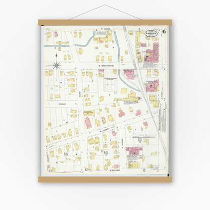 Old map wall art mockup — magnetic wood frame on white wall — Sanborn Fire Insurance Map from Ann Arbor, Washtenaw County, Michigan (1908), Sheet #0006
