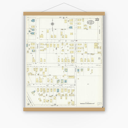 Old map wall art mockup — magnetic wood frame on white wall — Sanborn Fire Insurance Map from Miami, Dade County, Florida (1914), Sheet #0022