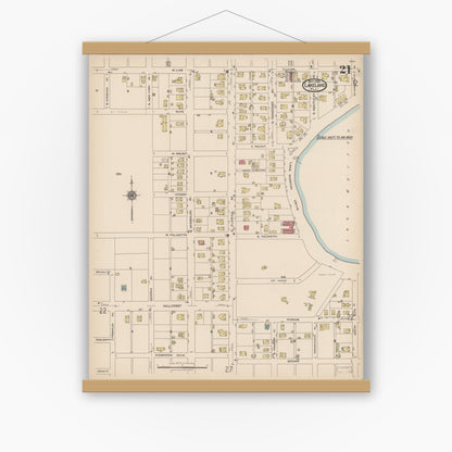 Old map wall art mockup — magnetic wood frame on white wall — Sanborn Fire Insurance Map from Lakeland, Polk County, Florida (1922), Sheet #0021