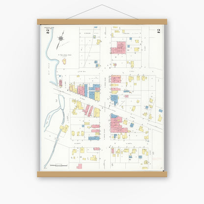 Old map wall art mockup — magnetic wood frame on white wall — Sanborn Fire Insurance Map from Brighton, Livington County, Michigan (1938), Sheet #0002