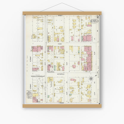 Old map wall art mockup — magnetic wood frame on white wall — Sanborn Fire Insurance Map from Metropolis, Massac County, Illinois (1897), Sheet #0002
