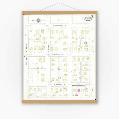 Old map wall art mockup — magnetic wood frame on white wall — Sanborn Fire Insurance Map from Mason City, Cerro Gordo County, Iowa (1909), Sheet #0003