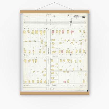 Old map wall art mockup — magnetic wood frame on white wall — Sanborn Fire Insurance Map from Wauseon, Fulton County, Ohio (1916), Sheet #0010