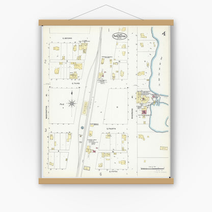Old map wall art mockup — magnetic wood frame on white wall — Sanborn Fire Insurance Map from Park Rapids, Hubbard County, Minnesota (1907), Sheet #0004