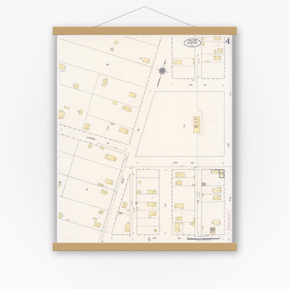 Old map wall art mockup — magnetic wood frame on white wall — Sanborn Fire Insurance Map from Gustine, Merced County, California (1920), Sheet #0004