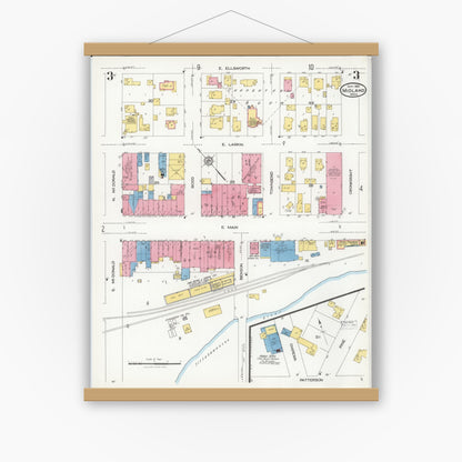 Old map wall art mockup — magnetic wood frame on white wall — Sanborn Fire Insurance Map from Midland, Midland County, Michigan (1926), Sheet #0003