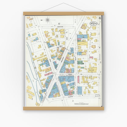 Old map wall art mockup — magnetic wood frame on white wall — Sanborn Fire Insurance Map from Waukesha, Waukesha County, Wisconsin (1901), Sheet #0004