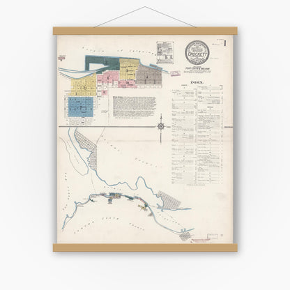 Old map wall art mockup — magnetic wood frame on white wall — Sanborn Fire Insurance Map from Crockett, Contra Costa County, California (1913), Sheet #0001