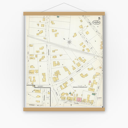 Old map wall art mockup — magnetic wood frame on white wall — Sanborn Fire Insurance Map from Foxboro, Norfolk County, Massachusetts (1903), Sheet #0005