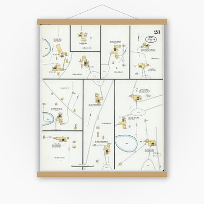 Old map wall art mockup — magnetic wood frame on white wall — Sanborn Fire Insurance Map from Joplin, Jasper County, Missouri (1900), Sheet #0028
