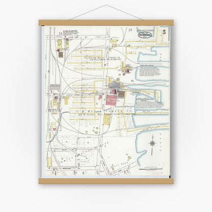 Old map wall art mockup — magnetic wood frame on white wall — Sanborn Fire Insurance Map from Menominee, Menominee County, Michigan (1921), Sheet #0005