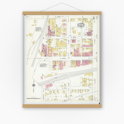 Old map wall art mockup — magnetic wood frame on white wall — Sanborn Fire Insurance Map from Orrville, Wayne County, Ohio (1911), Sheet #0005