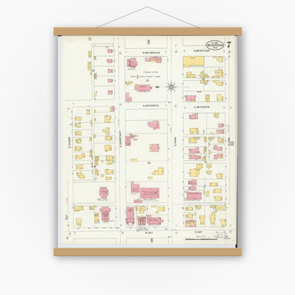 Old map wall art mockup — magnetic wood frame on white wall — Sanborn Fire Insurance Map from Mount Vernon, Knox County, Ohio (1903), Sheet #0007