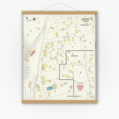 Old map wall art mockup — magnetic wood frame on white wall — Sanborn Fire Insurance Map from Bourne, Barnstable County, Massachusetts (1924), Sheet #0002