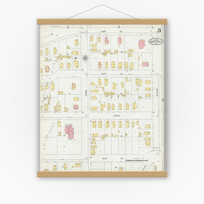 Old map wall art mockup — magnetic wood frame on white wall — Sanborn Fire Insurance Map from Manitowoc, Manitowoc County, Wisconsin (1906), Sheet #0003