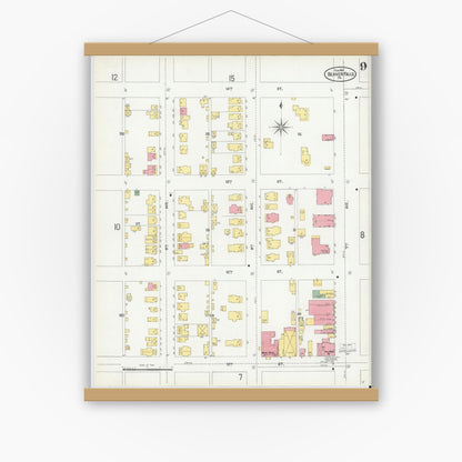 Old map wall art mockup — magnetic wood frame on white wall — Sanborn Fire Insurance Map from Beaver Falls, Beaver County, Pennsylvania (1901), Sheet #0009
