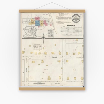 Old map wall art mockup — magnetic wood frame on white wall — Sanborn Fire Insurance Map from Lewisville, Denton County, Texas (1934) - Complete Map Set