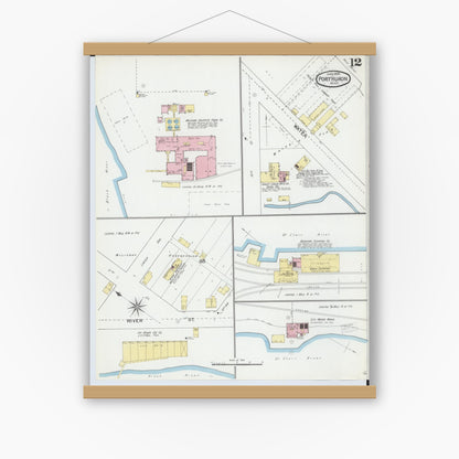 Old map wall art mockup — magnetic wood frame on white wall — Sanborn Fire Insurance Map from Port Huron, Saint Clair County, Michigan (1892), Sheet #0012
