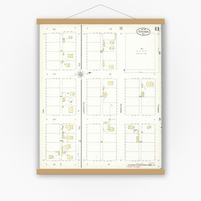 Old map wall art mockup — magnetic wood frame on white wall — Sanborn Fire Insurance Map from Colusa, Colusa County, California (1897), Sheet #0011