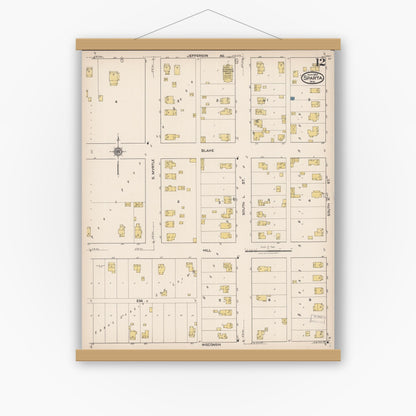 Old map wall art mockup — magnetic wood frame on white wall — Sanborn Fire Insurance Map from Sparta, Monroe County, Wisconsin (1922), Sheet #0012