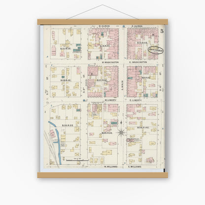 Old map wall art mockup — magnetic wood frame on white wall — Sanborn Fire Insurance Map from Ann Arbor, Washtenaw County, Michigan (1888), Sheet #0005