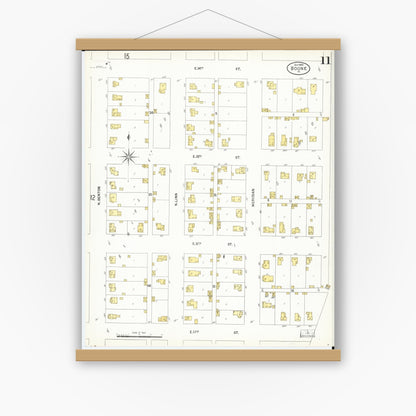 Old map wall art mockup — magnetic wood frame on white wall — Sanborn Fire Insurance Map from Boone, Boone County, Iowa (1900), Sheet #0011