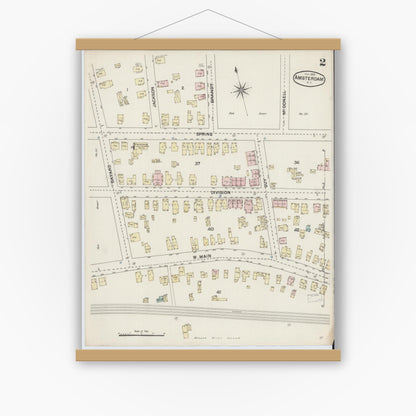 Old map wall art mockup — magnetic wood frame on white wall — Sanborn Fire Insurance Map from Amsterdam, Montgomery County, New York (1888) - Complete Map Set
