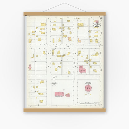 Old map wall art mockup — magnetic wood frame on white wall — Sanborn Fire Insurance Map from Alexandria, Douglas County, Minnesota (1899), Sheet #0004