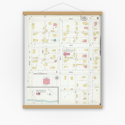 Old map wall art mockup — magnetic wood frame on white wall — Sanborn Fire Insurance Map from Oxford, Butler County, Ohio (1899), Sheet #0004